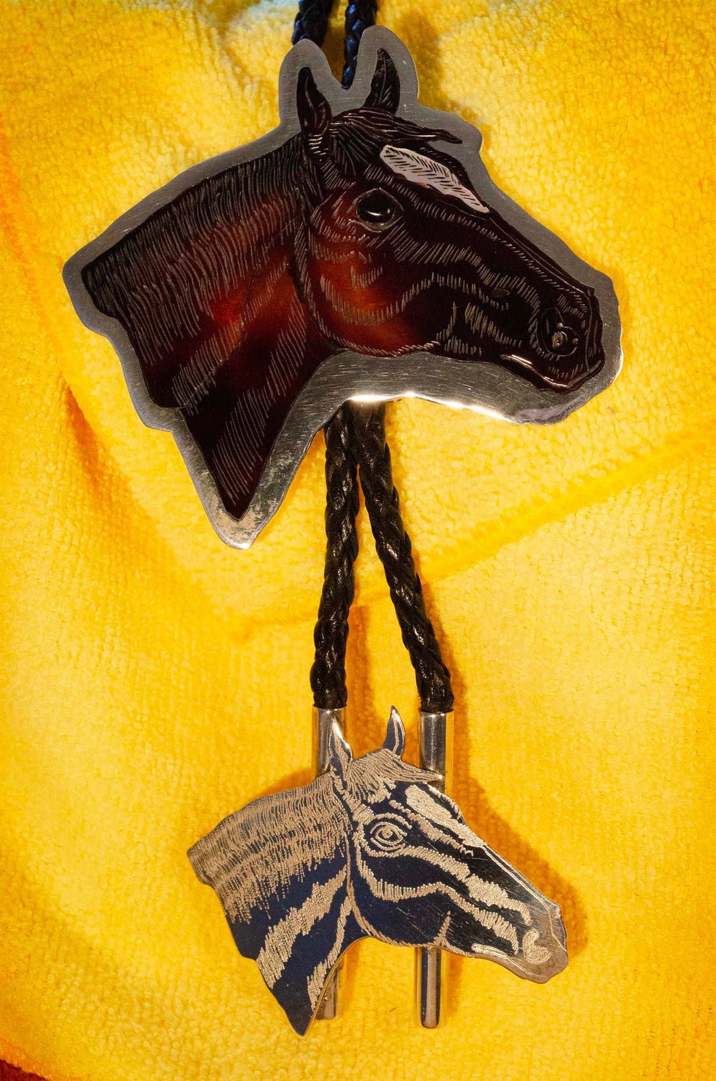 Zuni Inlaid Horse Bolo Tie Jewelry handmade by Dale Edaakie