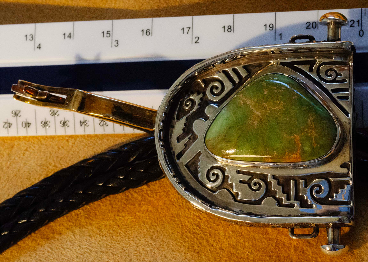 Silver Spur Bolo Tie w Large Turquoise Gem handmade by Lonn Parker, Navajo