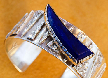 Gem Lapis on a Silver Bracelet handmade by Sam LaFontaine