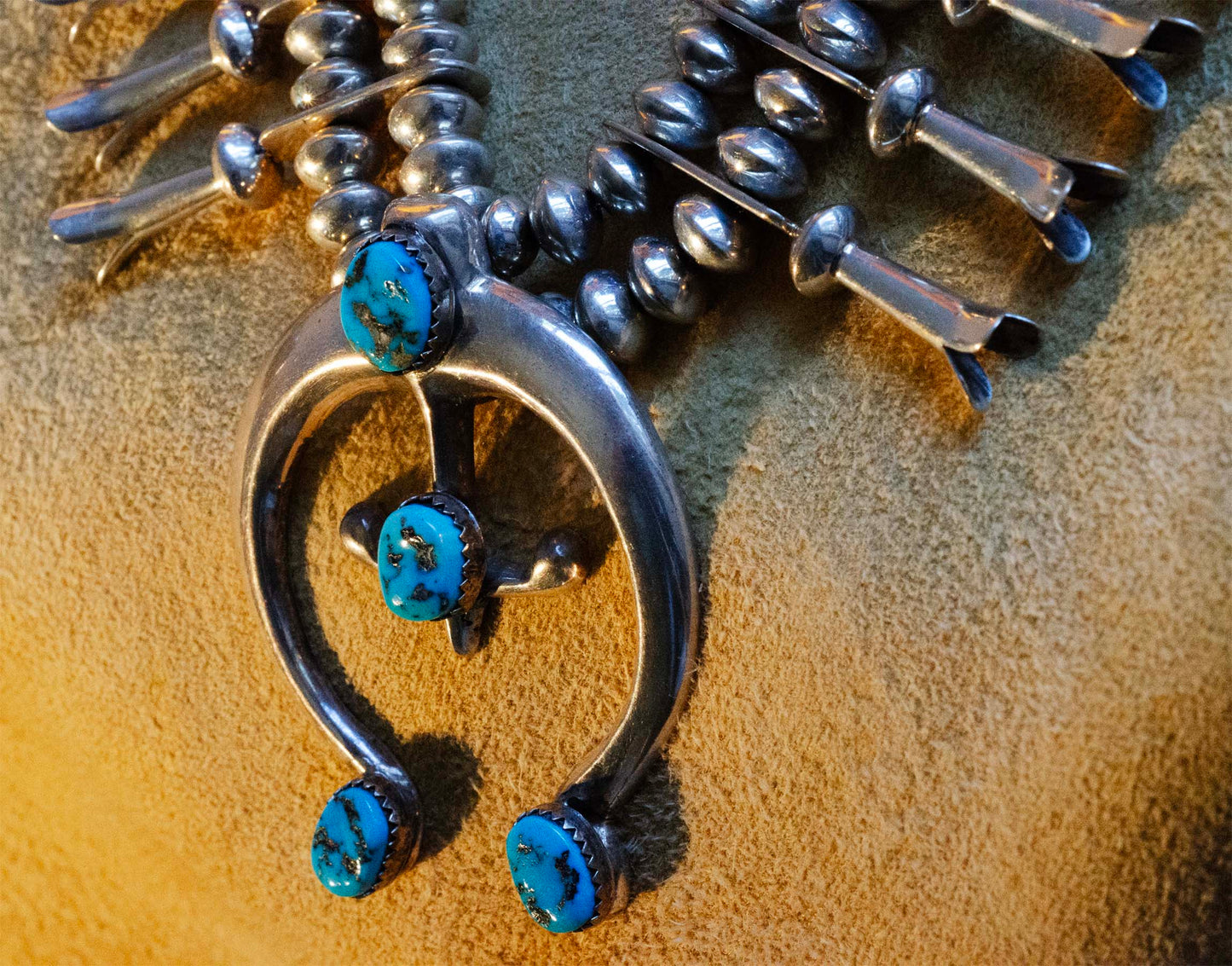 Squash Blossom Necklace, Silver Beads and Turquoise by Raymond / Lee Yazzie Family