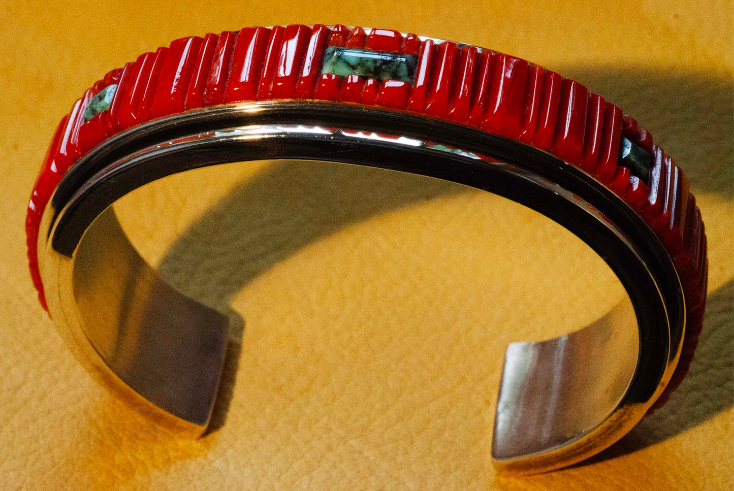 Gem Coral and Indian Mountain Turquoise Bracelet (1 of 1)