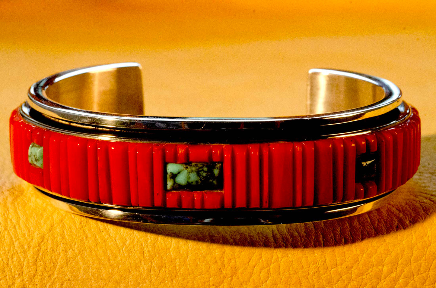 Gem Coral and Indian Mountain Turquoise Bracelet (1 of 1)
