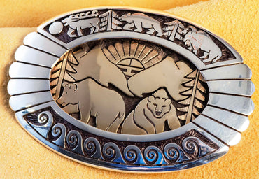 Watson Honanie Silver & Gold Bear Belt Buckle