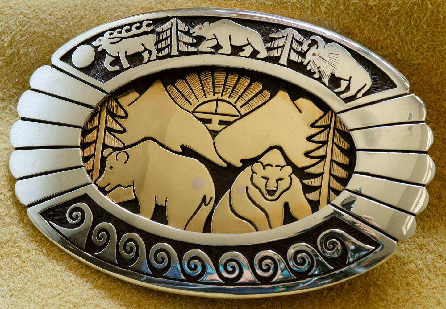 Watson Honanie Silver & Gold Bear Belt Buckle