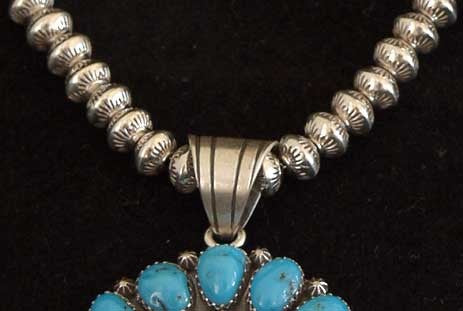 Native American stamped Silver Bead Necklace Jewelry Lola Daw