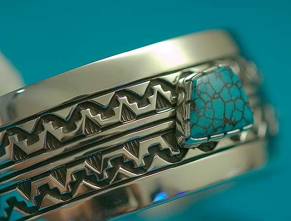 Native American Turquoise Silver Bracelet Philbert Begay
