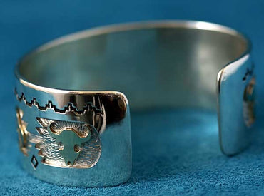 Dina Huntinghorse  Silver and Gold Buffalo Bracelet