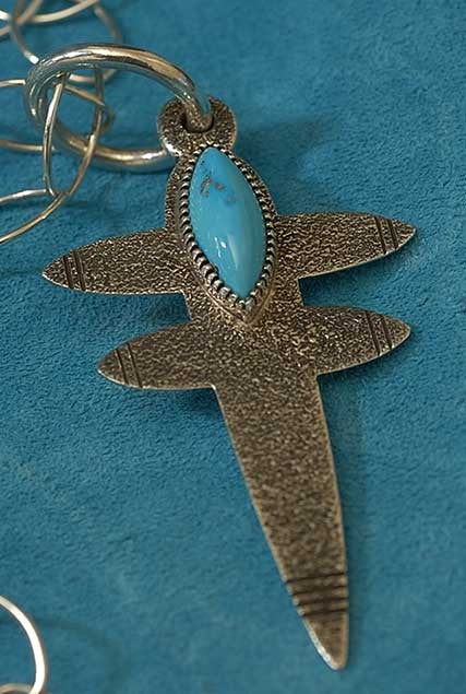 Harrison Jim Double Sided Silver and Turquoise Pueblo Cross