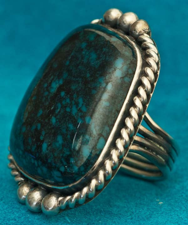 Albert Lee China Mountain Spider Web Turquoise Silver Ring