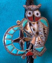 Theodore Edaakie Zuni Pueblo Owl Bolo Tie