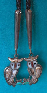 Theodore Edaakie Zuni Pueblo Owl Bolo Tie