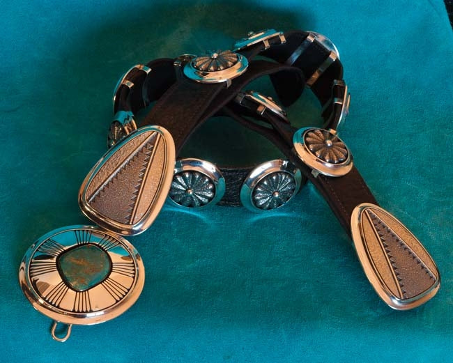 Turquoise Native American Concho Belt made by Al Joe in Silver and Jewelry