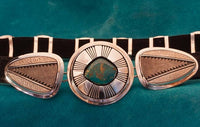 Turquoise Native American Concho Belt made by Al Joe in Silver and Jewelry