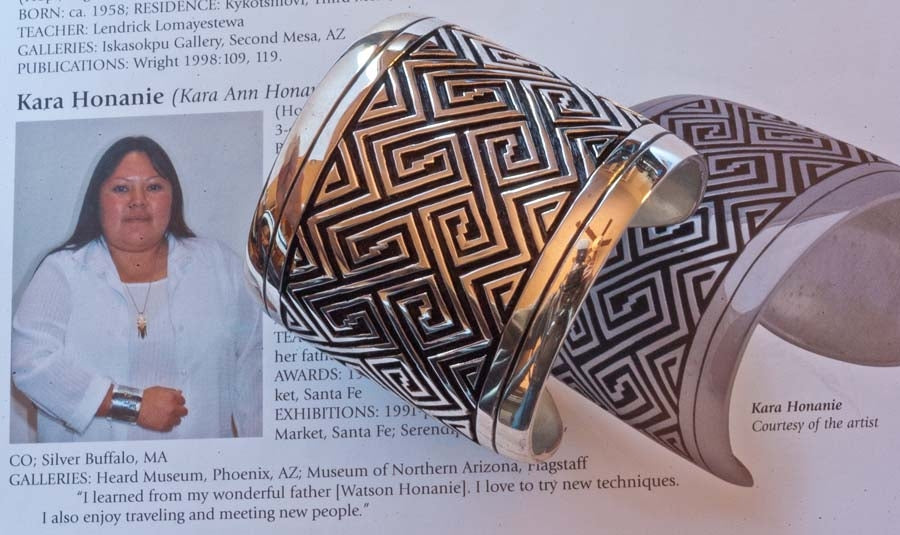 Hopi Overlay Maze Bracelet by Watson Honanie