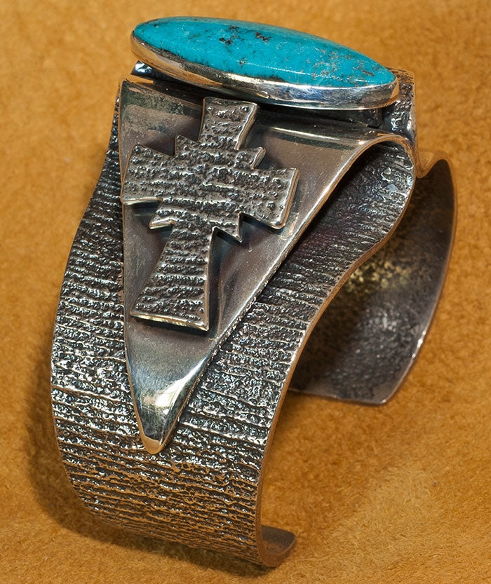 Aaron Anderson Silver Turquoise Cross Bracelet