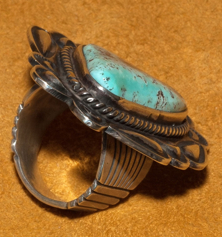 Cripple Creek Turquoise and Silver Ring by Tommy Jackson