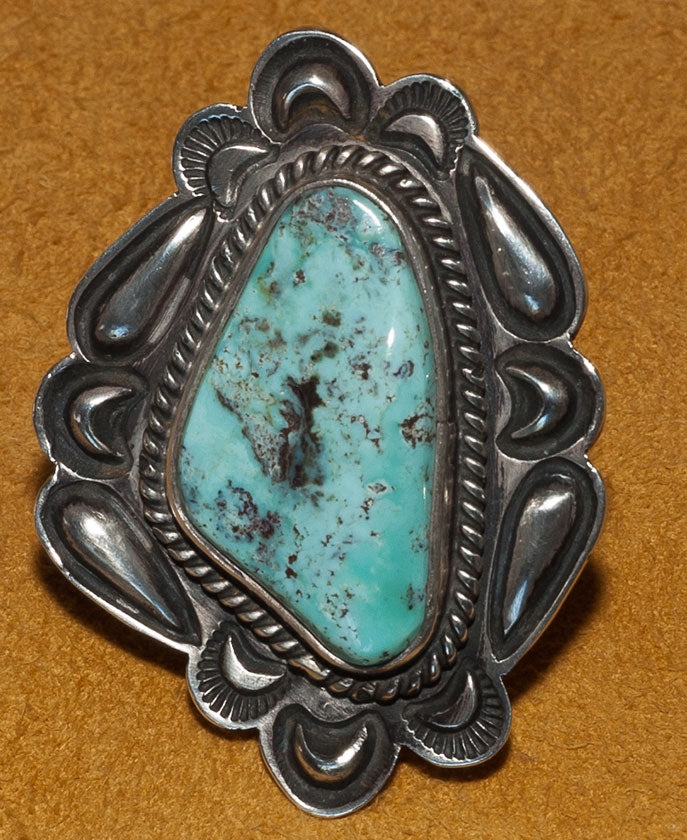 Cripple Creek Turquoise and Silver Ring by Tommy Jackson