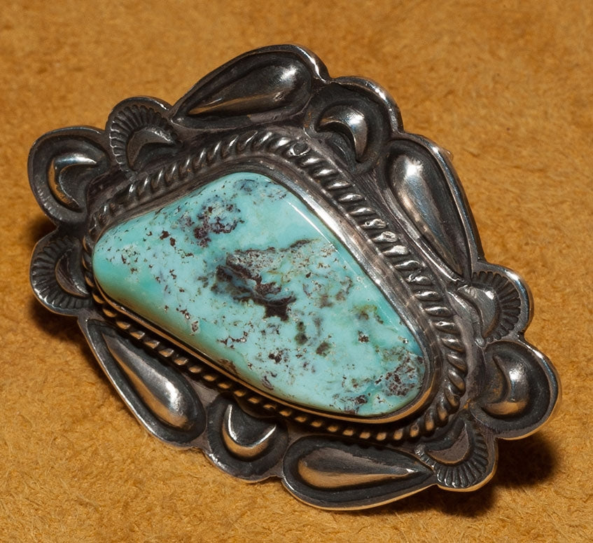 Cripple Creek Turquoise and Silver Ring by Tommy Jackson