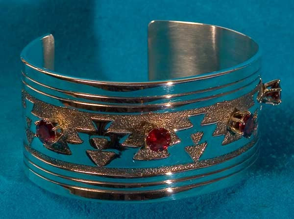 Native American Silver and Garnet Bracelet Jewelry by Richard Tsosie