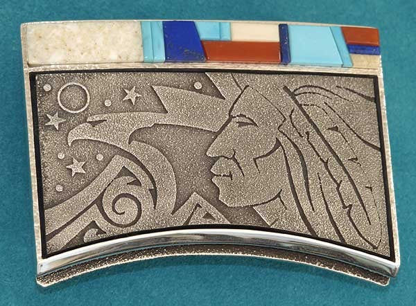 Richard Tsosie Turquoise Silver Belt Buckle