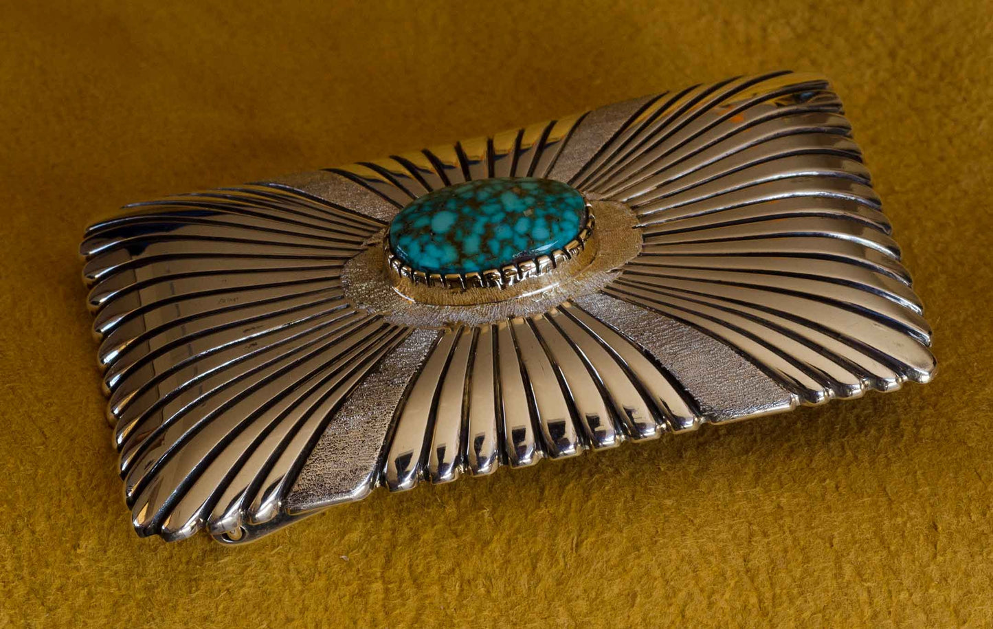 Lone Mountain Turquoise Belt Buckle by Leo Yazzie