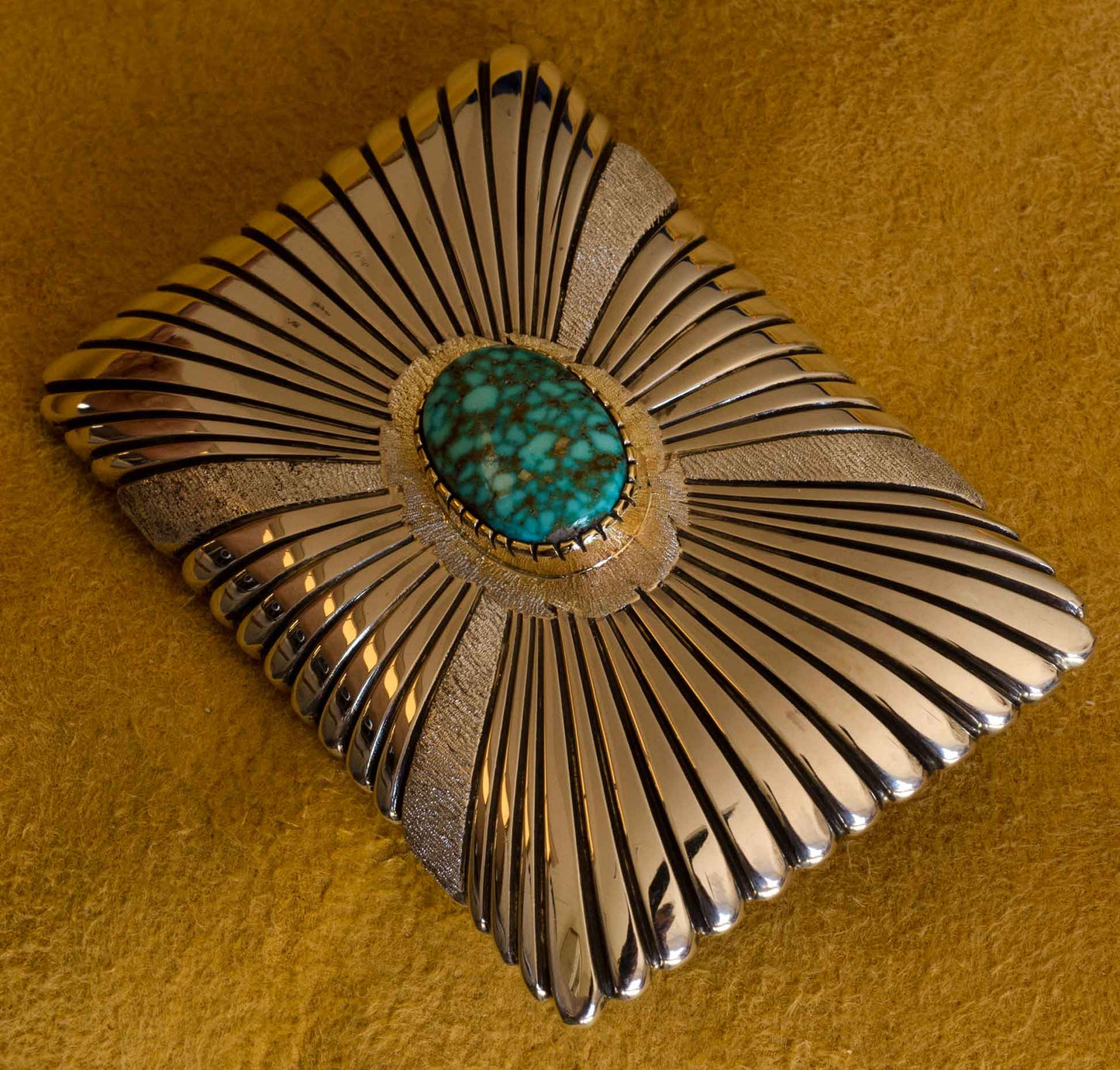 Lone Mountain Turquoise Belt Buckle by Leo Yazzie