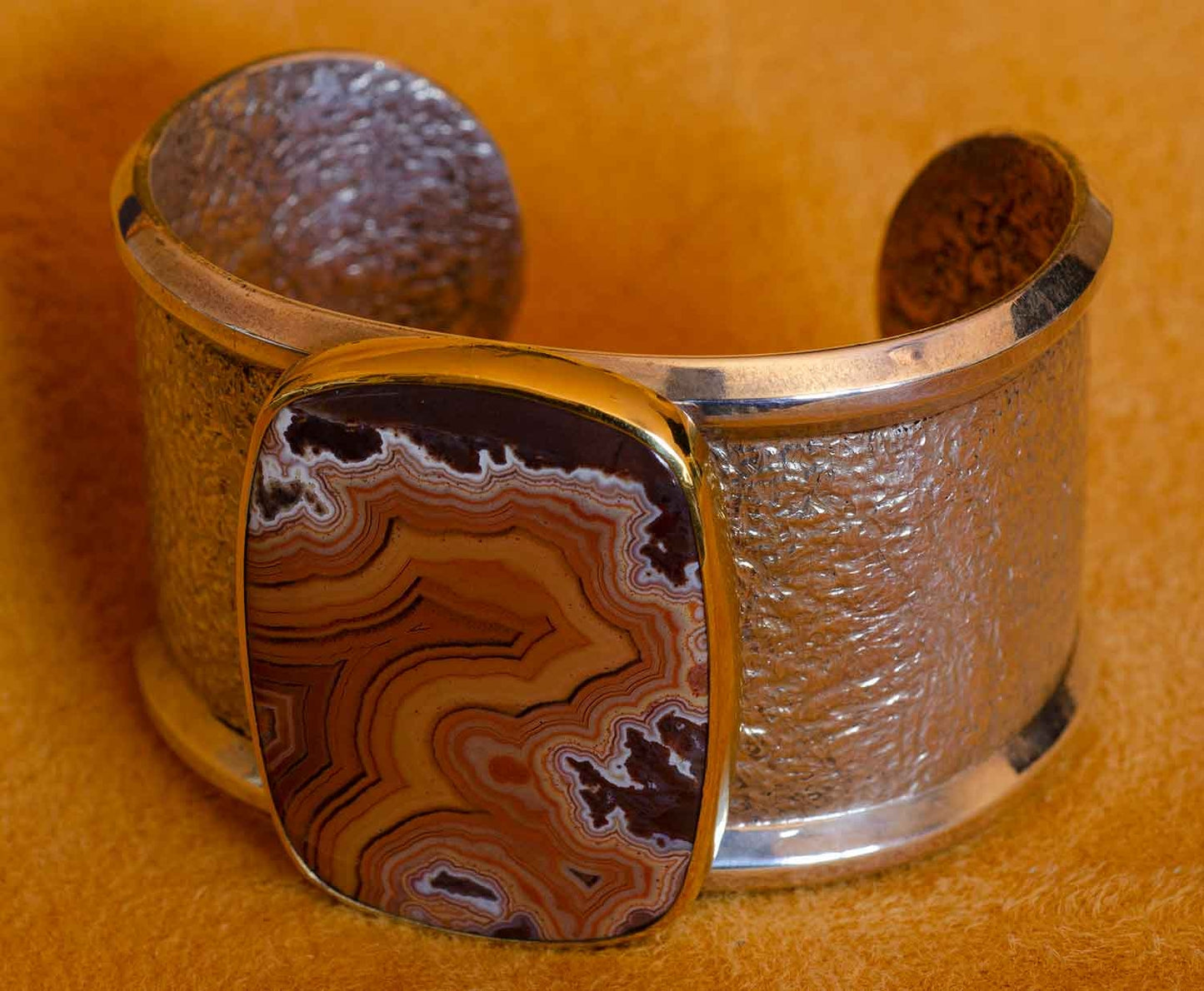 Duane Maktima Silver and Gold Agate Bracelet