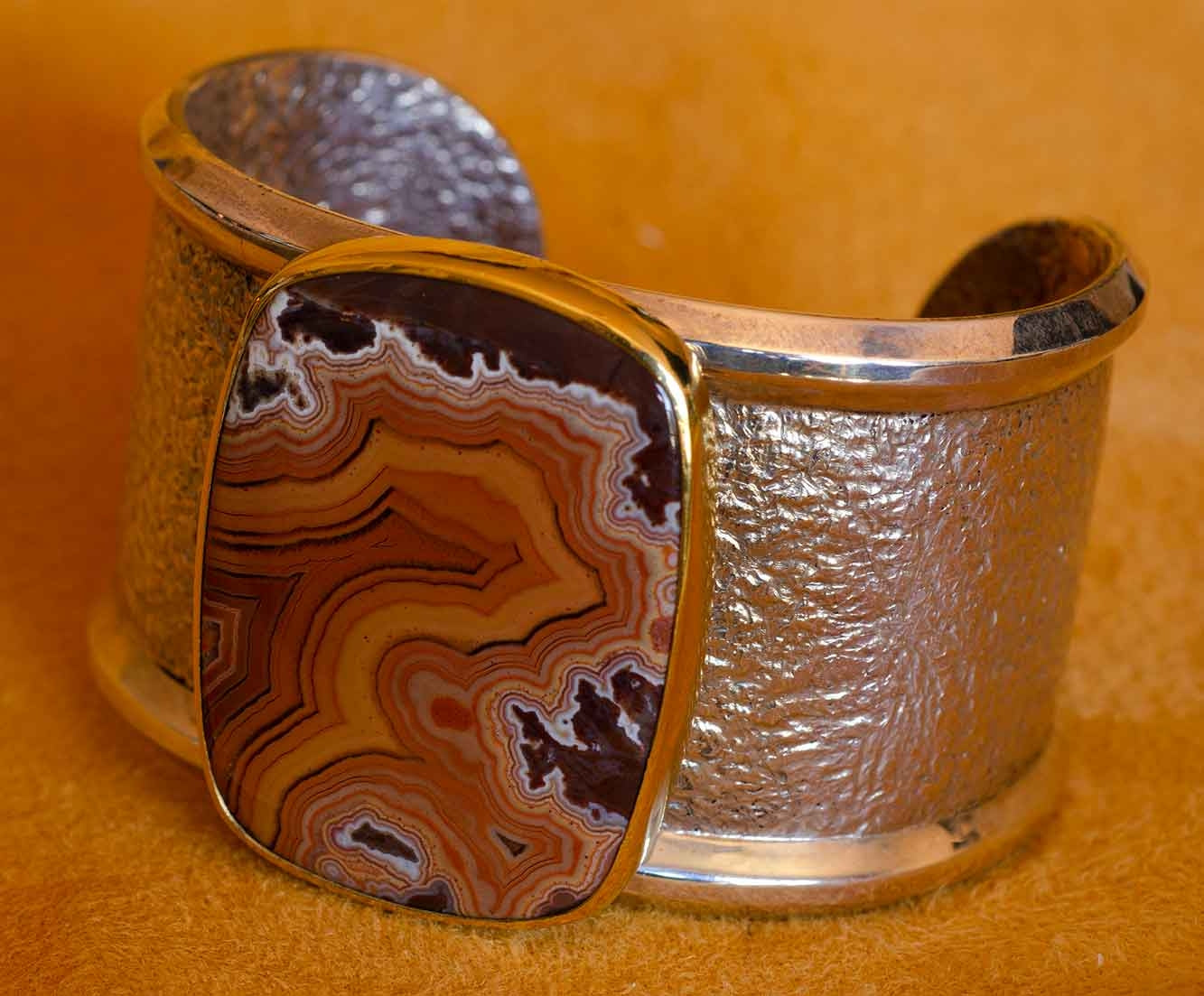 Duane Maktima Silver and Gold Agate Bracelet