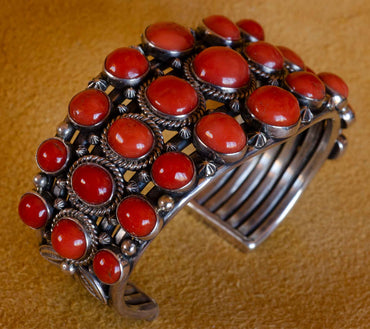 Coral and Silver Bracelet handmade by Gary Reeves