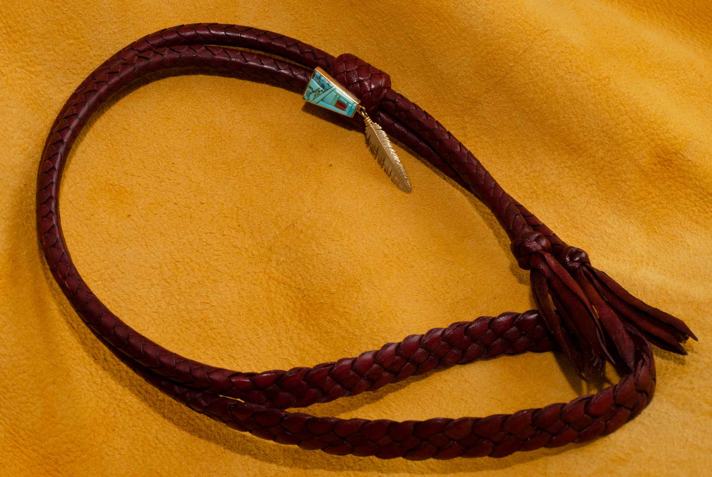 Boyd Tsosie, Gold Bolo Tie with Turquoise, Micro Inlay