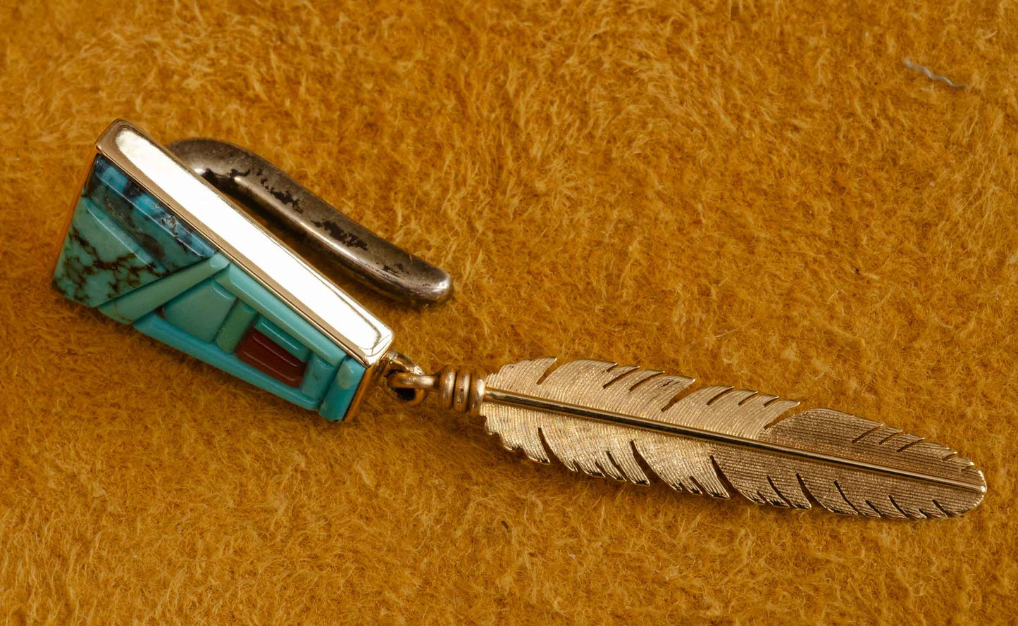 Boyd Tsosie, Gold Bolo Tie with Turquoise, Micro Inlay