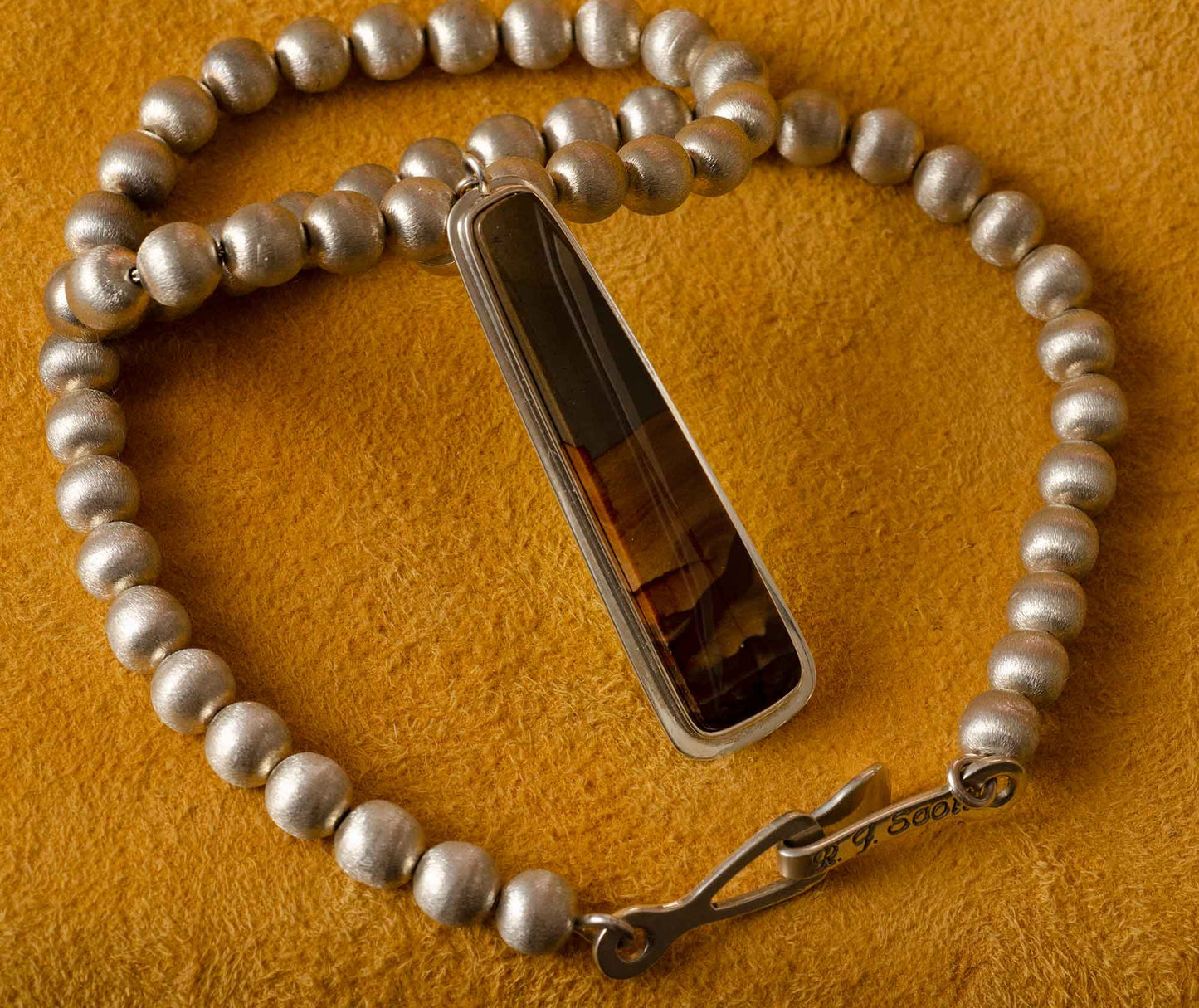 Ray Scott Silver Bead Necklace with Jasper Pendant