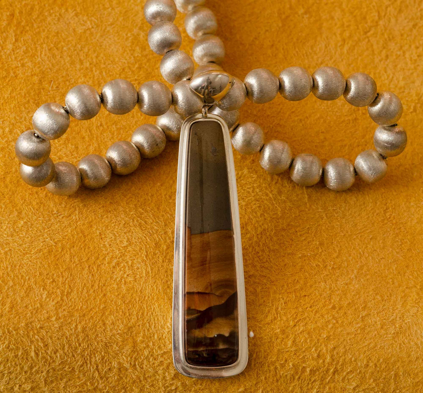 Ray Scott Silver Bead Necklace with Jasper Pendant