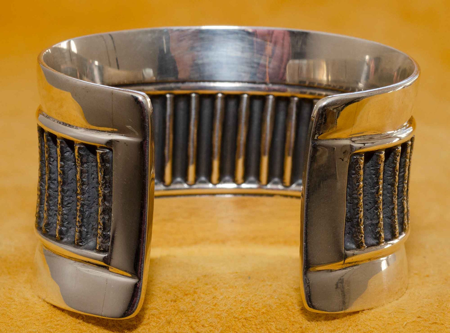 Silver Southwest Bracelet handmade by Al Joe with large Australian Jasper Gemstone
