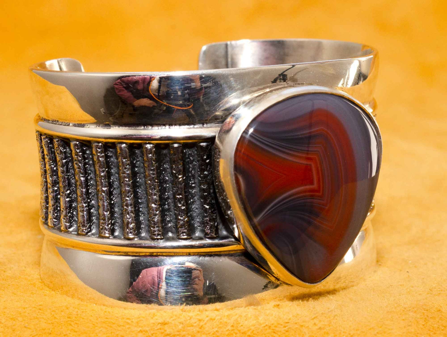 Silver Southwest Bracelet handmade by Al Joe with large Australian Jasper Gemstone