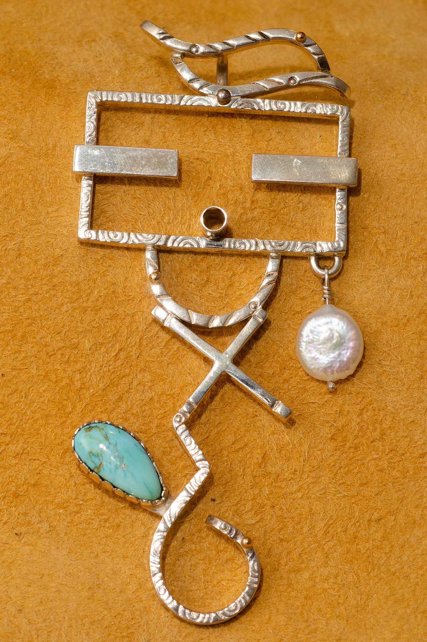 Turquoise and Pearl Pendant Handmade Jewelry by Fritz Casuse