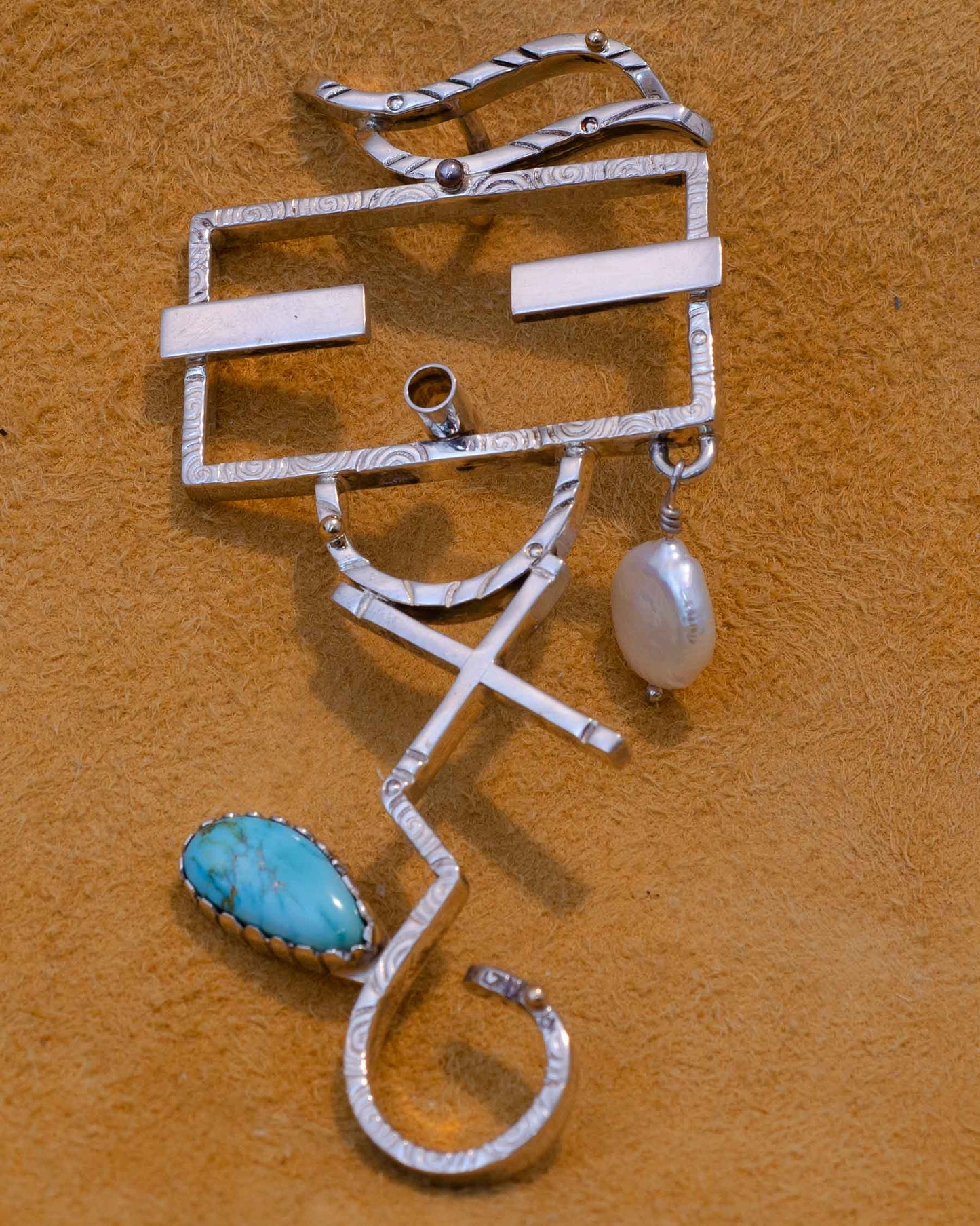 Turquoise and Pearl Pendant Handmade Jewelry by Fritz Casuse