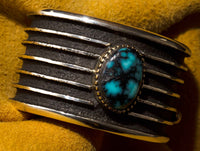 Edison Cummings  Gel Bisbee Turquoise, Silver and Gold Bracelet