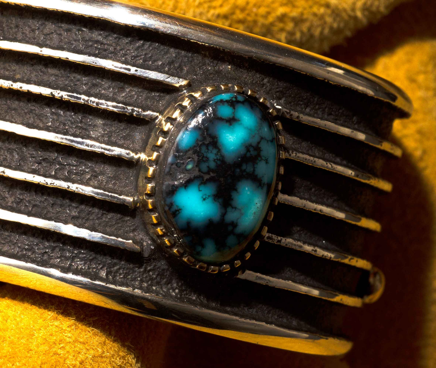 Edison Cummings  Gel Bisbee Turquoise, Silver and Gold Bracelet