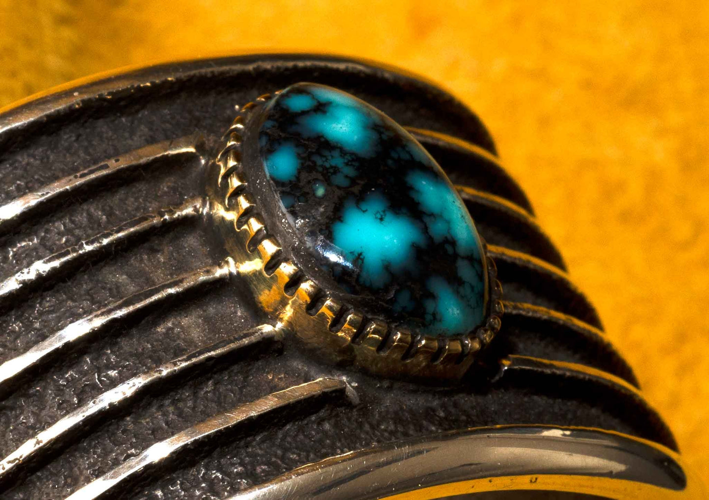 Edison Cummings  Gel Bisbee Turquoise, Silver and Gold Bracelet