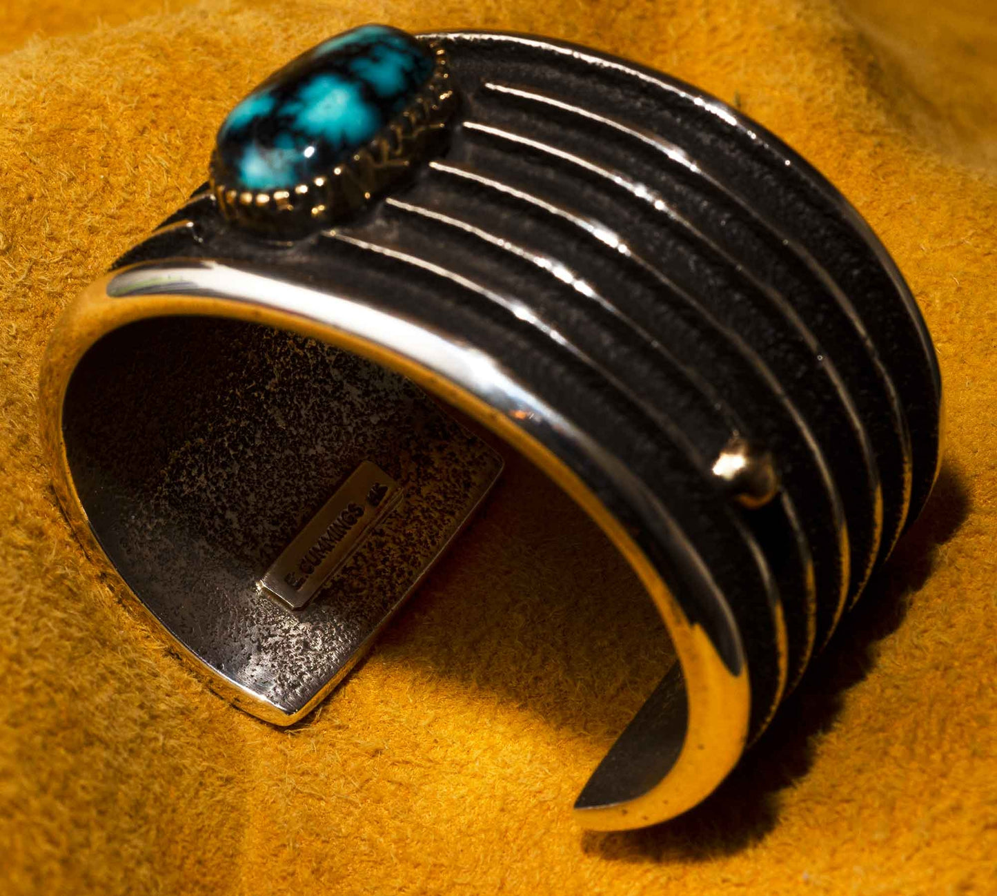 Edison Cummings  Gel Bisbee Turquoise, Silver and Gold Bracelet