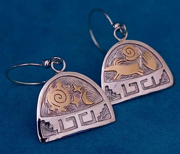 Native American Gold on Silver Earrings Jewelry by Arland Ben