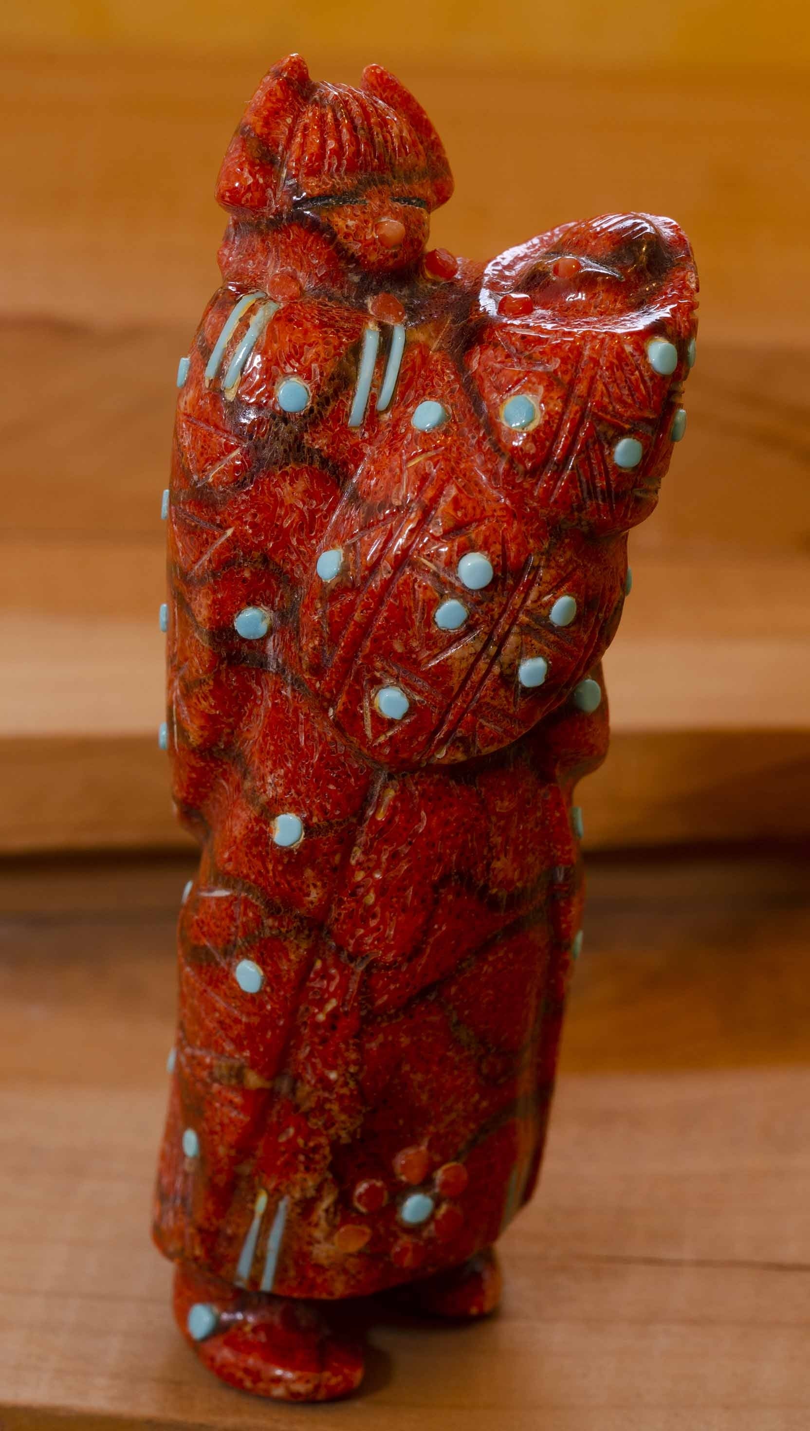 Coral Zuni Corn Maiden Carving