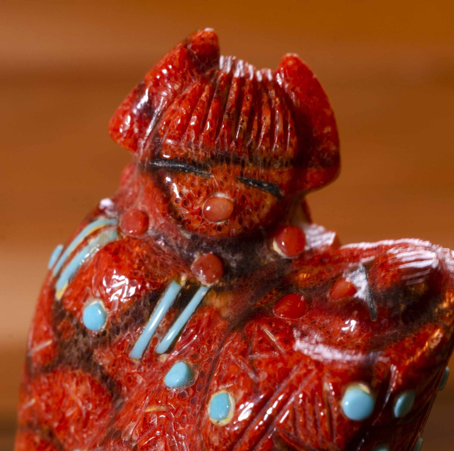 Coral Zuni Corn Maiden Carving