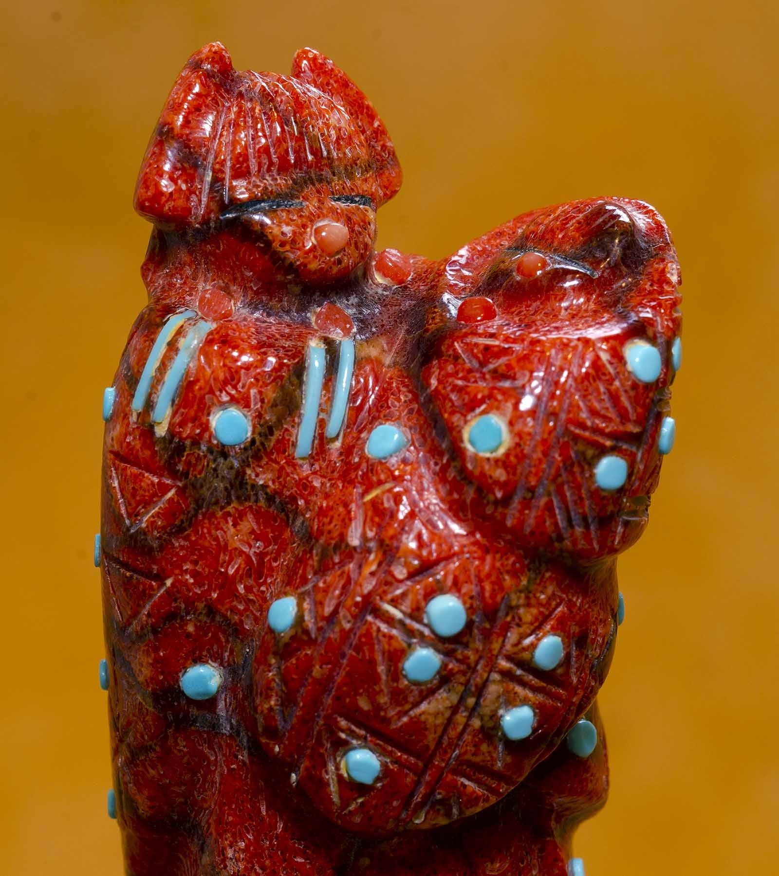 Coral Zuni Corn Maiden Carving