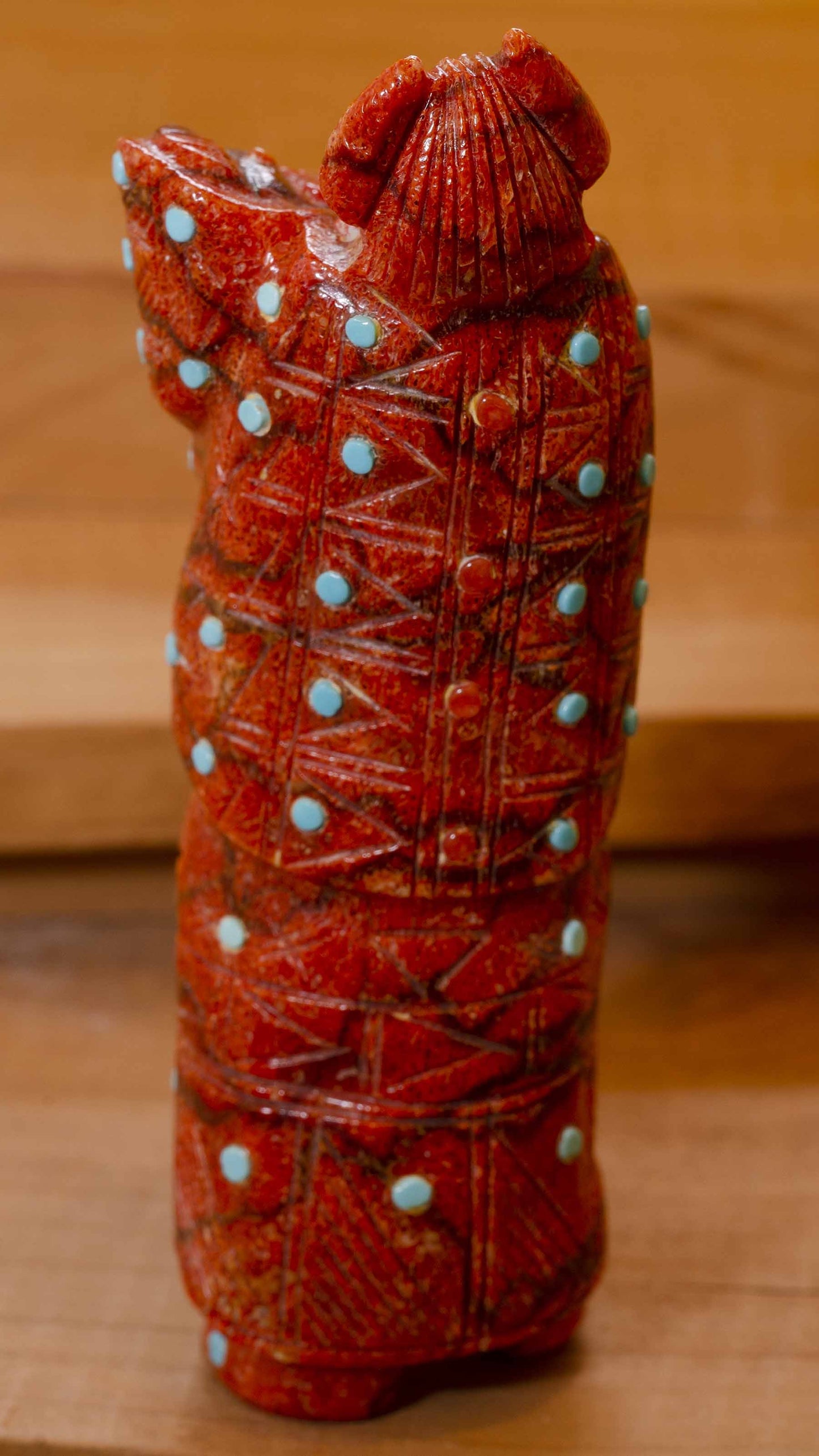 Coral Zuni Corn Maiden Carving