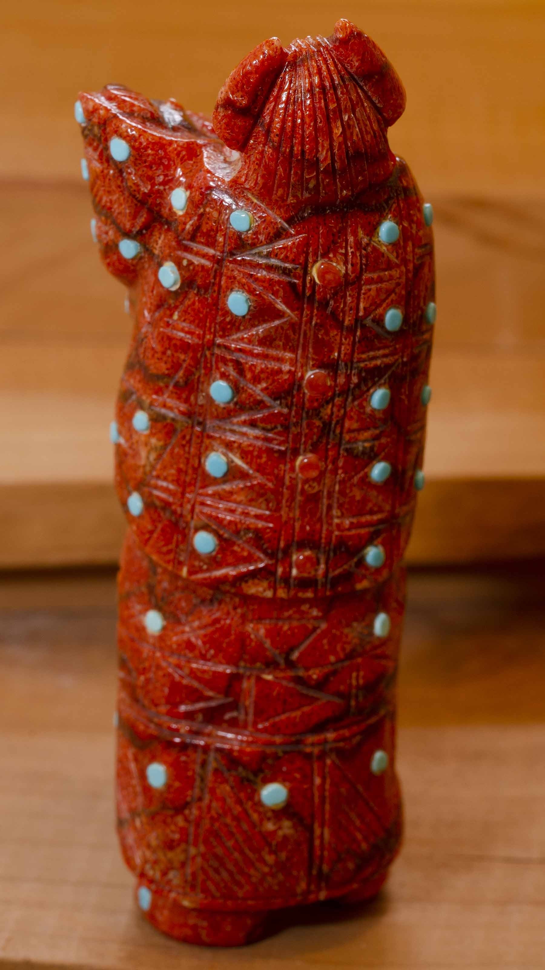 Coral Zuni Corn Maiden Carving