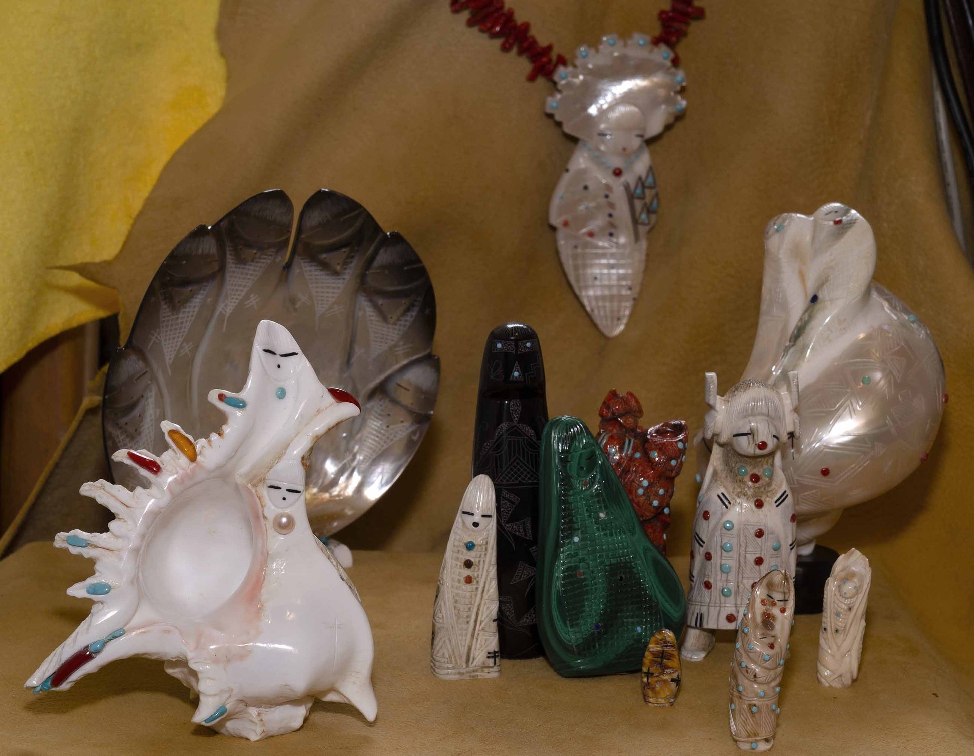 Coral Zuni Corn Maiden Carving