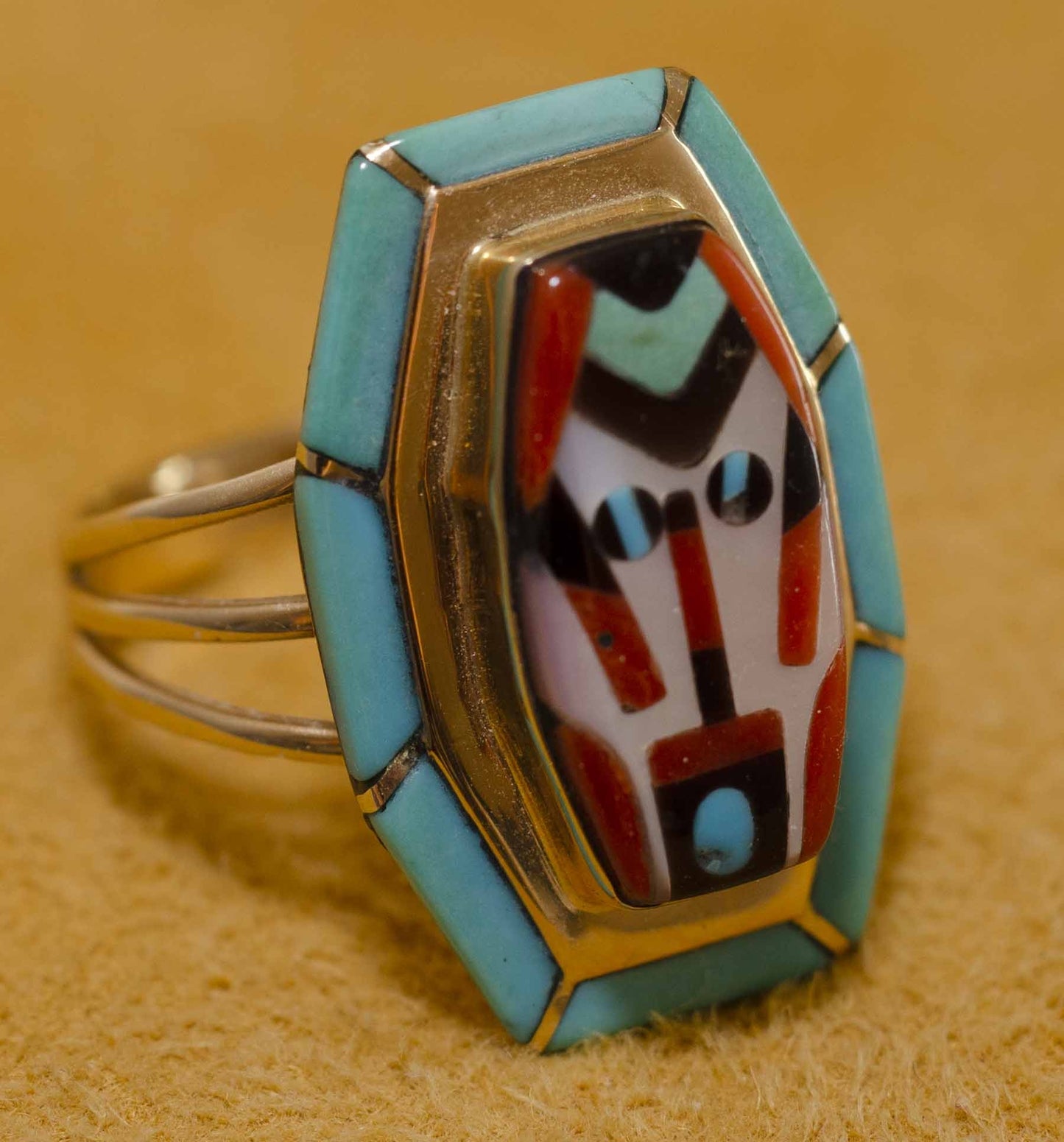 Vintage Gold  Zuni Inlay Ring