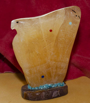 Rare Calcite Crystal Eagle and Corn Maiden Sculpture